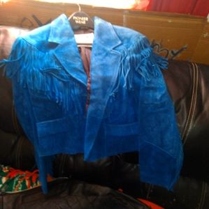 Suede frilly coat blue in color